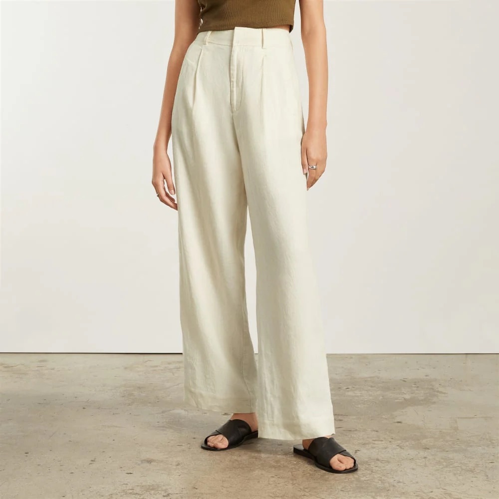 Everlane Way High Linen Trousers in Cream Natural